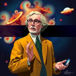 An artist's rendition of Dr. Orion Zephyr presenting his nebula navigation concepts