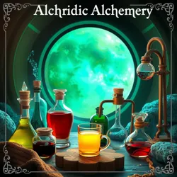 Image: A mystical laboratory where alchemists brew magical potions using bacteria