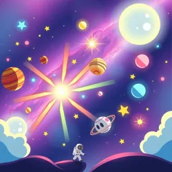 A scene from the Chronicles of the Cartoon Cosmos depicting a vibrant animated galaxy