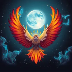 A vibrant depiction of a mythical bird soaring across a starry sky