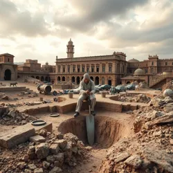 A temporal archaeologist examining multiple time layers at the ruins of a [Chronopolis](#) settlement