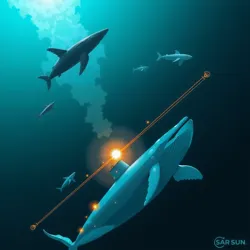 Illustration of the Battle of the Mariana Trench showing cetaceans and submarines