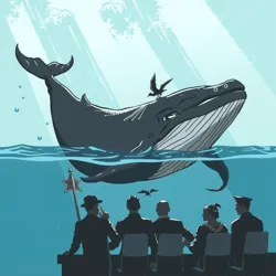 Illustration of a sentient whale leading an underwater council