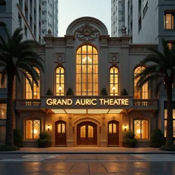 The Grand Auric Theatre in the Goldfinch District, a historic Art Deco venue hosting prestigious cultural events.