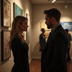 Art dealer Jolie Lynn and detective Gus Robby in a scene depicting their developing relationship in Porthaven.