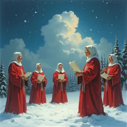 Carolers performing in specialized weather-influencing robes