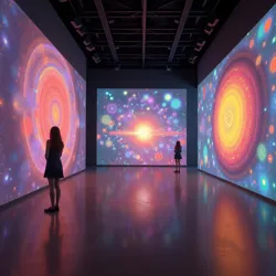 The groundbreaking "Infinite Spectrum" installation at the Chromatic Arts Museum, featuring pioneering work in dimensional color manipulation