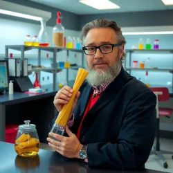 Professor Rigatoni conducting an experiment in his laboratory