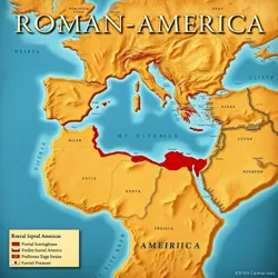 A detailed map showing the extent of Roman territorial control in the Americas circa 700 AR