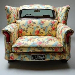 The groundbreaking "Garden Party" design by automotive artist Jasper Thornhill, featuring authentic vintage chintz patterns transferred to automotive paint