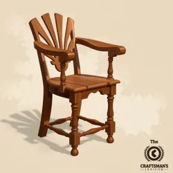 An intricately carved wooden chair with hidden compartments and humorous engravings