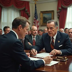 The 1968 presidential election, a bitterly fought contest between Johnson, Nixon, and Wallace amidst social unrest and divisions.