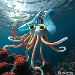 Image: The Aqua Squid exploring a coral reef, demonstrating its agility and advanced sensory capabilities