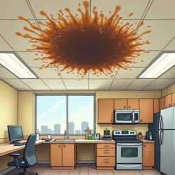 Time-lapse documentation of the expanding coffee-like formation above the communal microwave