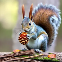 Squirrel with a pinecone in its mouth