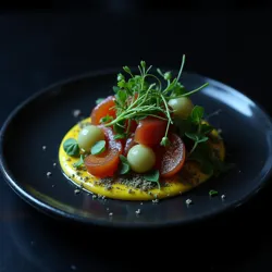 Dark gastronomy dish presentation