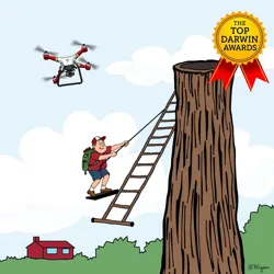 "A humorous illustration of a classic Darwin Awards scenario"