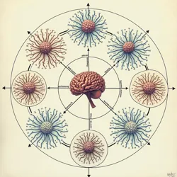 An illustration from the Institute of Cognitive Transmission showing the multiple pathways involved in knowledge articulation