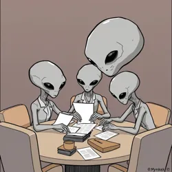 A meeting of intergalactic bureaucrats discussing proper paperclip alignment