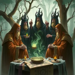 An artistic depiction of the Elders of the Whispering Forest in council