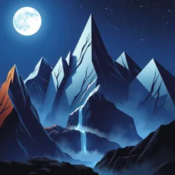 A mystical mountain range under a starlit sky