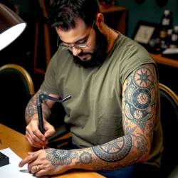 Aldebaran The Inked at work, creating an intricate tattoo design