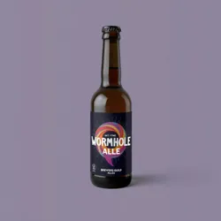 A bottle of Wormhole Ale, known for its unique flavor and effects