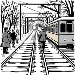 Classical illustration of a trolley approaching a fork in tracks