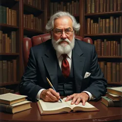 Professor Tab Frembly in his private study at the Frembly Institute, surrounded by rare first editions and priceless artifacts