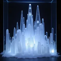 An artistic installation showcasing real-time crystal growth patterns responding to live musical performance