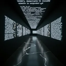 Dark corridor with illuminated verse fragments