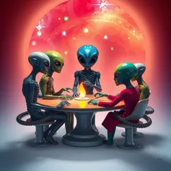 A depiction of a multi-species intergalactic meeting