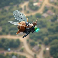 An Aerial Gastromecha showcasing its biomechanical wings and propulsion systems in flight.