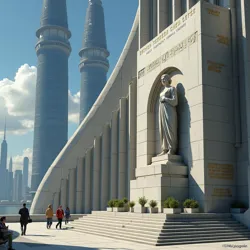 The Threshhold Memorial in the Central Engineering Spire, featuring her famous quote: "Reality is not rigid, but rather a dance of themes waiting to be choreographed"