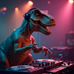 The famous T-Rex DJ known as "Rex Rollins" performing at the legendary Pterodactyl Palace nightclub