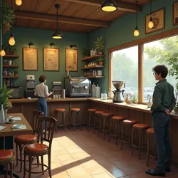 The famous "Endless Brew" coffee shop, where patrons experience their first cup of coffee for eternity