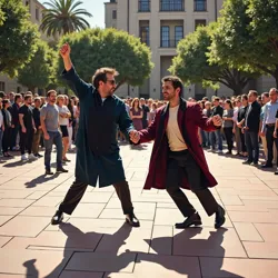 Hundreds of students and faculty gathered in the UCLA courtyard to witness the unprecedented academic showdown