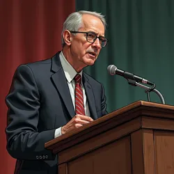 Professor Martin Brooks delivering his opening remarks at the infamous Chaos Conference, moments before the events spiraled into unprecedented territory