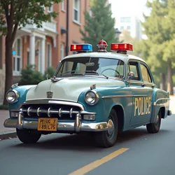 A restored Font Police patrol vehicle from 2043, displaying the unit's distinctive "FP" insignia in strictly regulated Haas Unica 77