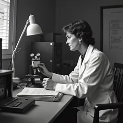 Dr. Elena Grotesca working with early typographic analysis equipment, circa 1975