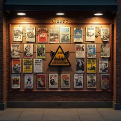 The CBGB Veterans Memorial Wall, featuring show flyers from every operation during the war