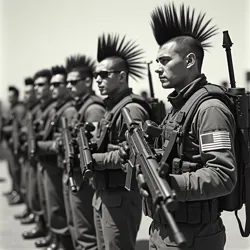 Standard issue Mohawk Infantry combat gear, including specialized hair support equipment