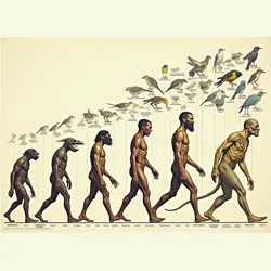 A scientific illustration showing the major evolutionary branches of human-descended species following the Terminal Event