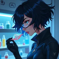 Dr. Kraw'va Nightwing in her research chamber at the Central Science Nest, examining genetic samples