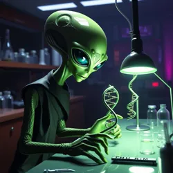 Alien student working on DNA prototype