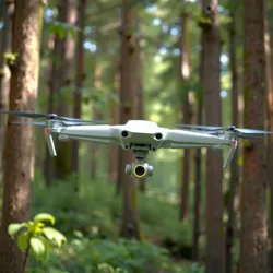 An autonomous drone collecting data in a forest