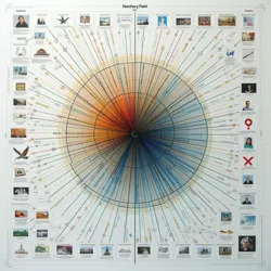 A complex visualization depicting the evolution of narrative patterns within the story matrix