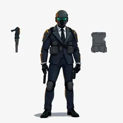 A standard-issue Armored Business Suit with integrated neural interface and ballistic protection