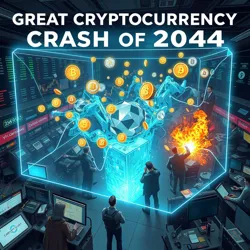 A holographic visualization of the crash showing the cascade of failing digital currencies