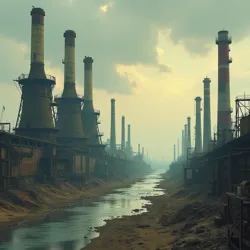 Industrial wasteland at sunset